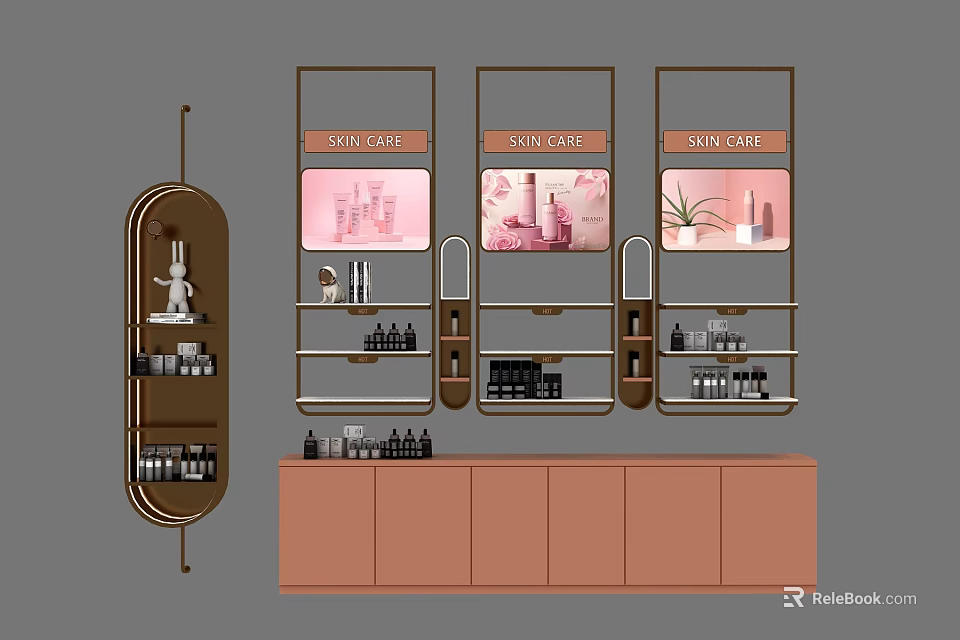 Modern Cosmetic Display Shelves With Glass Shelves Cabinets And Beauty Products 3d model 