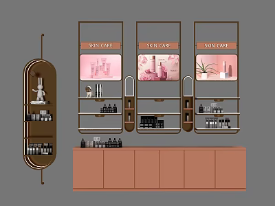 Modern Cosmetic Display Shelves With Glass Shelves Cabinets And Beauty Products 3d model