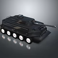 Black Tank Model With Cannon Tracks And Reflection On Gray Background 3d model