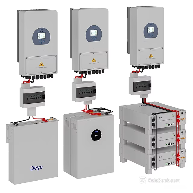 Solar Inverters And Battery Storage Systems With Display Screens And Red Cables 3d model 