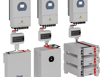 Solar Inverters And Battery Storage Systems With Display Screens And Red Cables 3d model