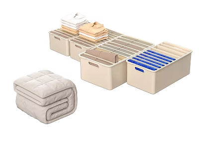 Folded Clothes Organization With Multi Compartment Storage Boxes And Quilt Storage Solution 3d model