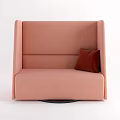 Pink Modern Public Chairs Featuring Red Cushions And Small Round Table