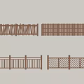Brown Wooden Railings With Four Different Design Patterns And Styles 3d model