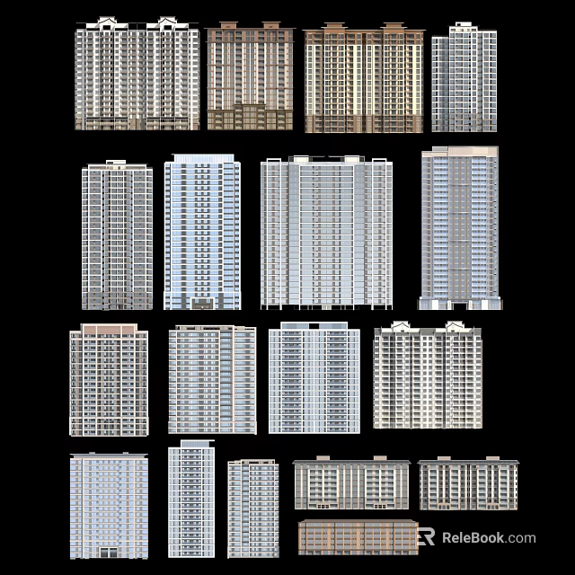 Modern High Rise Residential Buildings With Varied Exterior Designs And Architectural Styles 3d model 