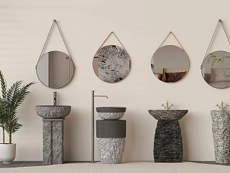 Modern sink combination mirror marble basin stone basin 3d model