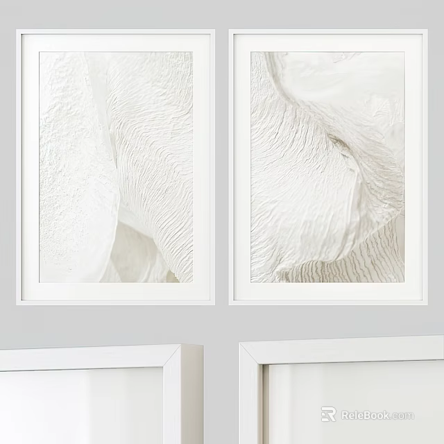 Minimalist White Picture Frames with Textured Abstract Artwork on Wall 3d model