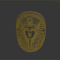 Egyptian Style Golden Mask Sculpture With Intricate Carving Details And Decorative Patterns