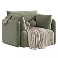 Comfortable Modern Beige Fabric Single Sofa With Soft Blanket And Decorative Pillows 3d model