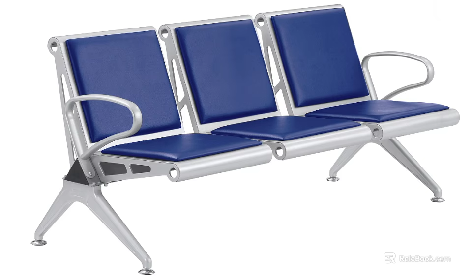 Modern Single Sofa With Blue Upholstery And Silver Metal Armrest Design 3d model 