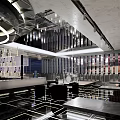 Luxury Modern Bar Interior Design With Circular Lighting Bar Counter And Floor to ceiling Windows