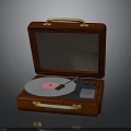 Vintage Wooden Vinyl Record Player With Gold Handles Open Lid Red Center Record