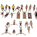Multiple People in Various Poses Standing Bending Lying Down And Handstand 3d model