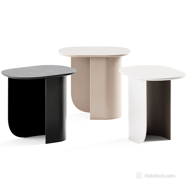 Modern Minimalist Side Tables With Black Beige White Colors And Unique Base Design 3d model 
