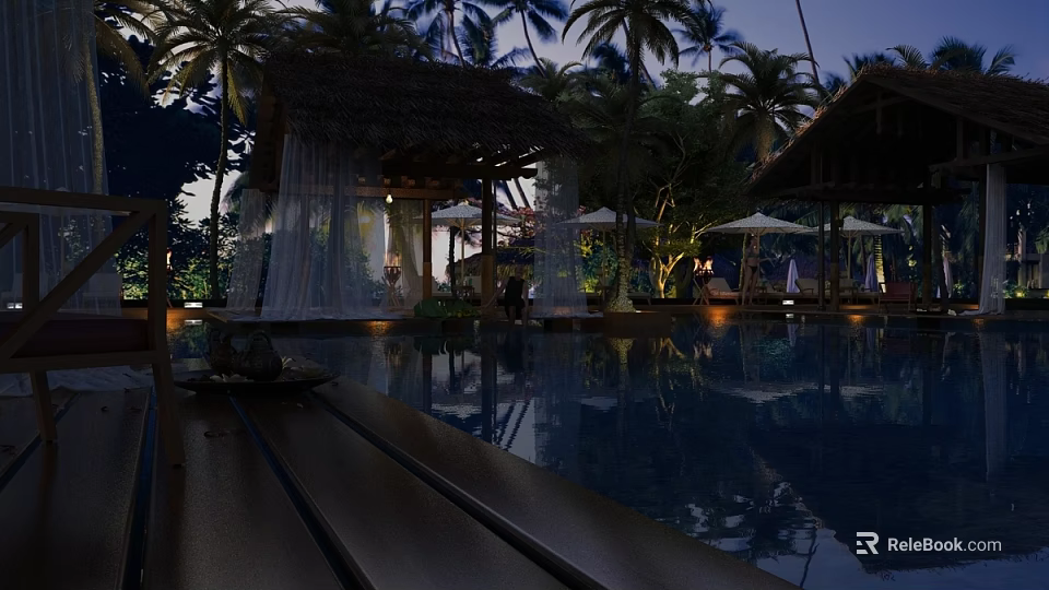 Elegant Modern Restaurant Interior With Marble Tables And Warm Lighting 3d model