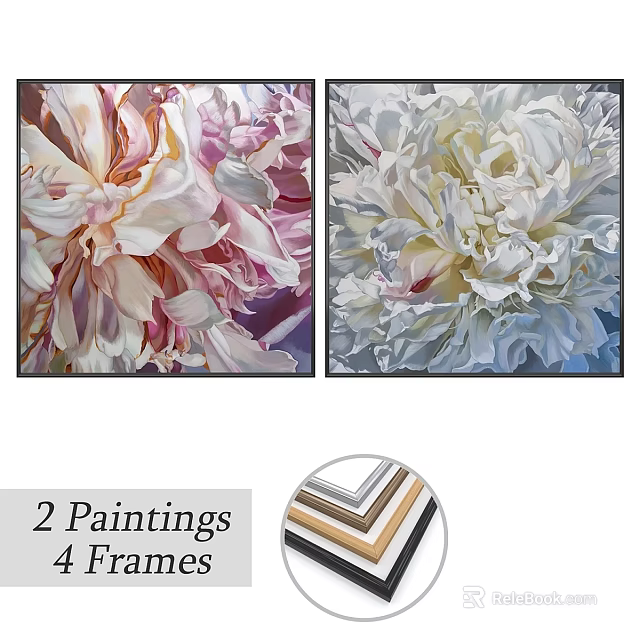 Flower Art Frames With 2 Paintings And 4 Frame Options For Home Decor 3d model 