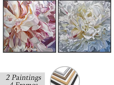 Flower Art Frames With 2 Paintings And 4 Frame Options For Home Decor 3d model