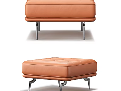 Modern Orange Leather Padded Stool With Sleek Metal Legs Design 3d model