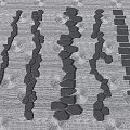 Various Shaped Black Stepping Stones With Different Arrangements On Gray Background