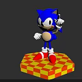 Sonic Blue Hedgehog Standing On Yellow Red Checkered Platform With Raised Right Hand Red Shoes