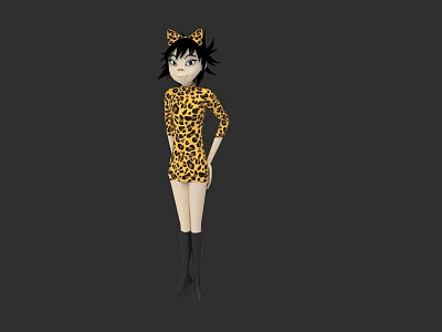 Leopard Print Outfit Girl with Cat Ear Headband Black Short Hair and Knee High Boots 3d model