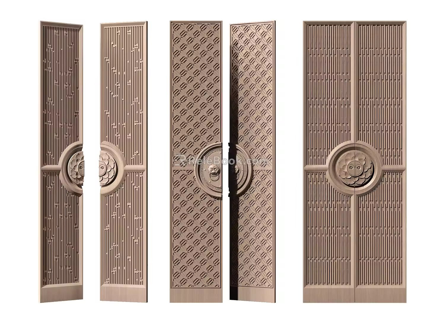 New Chinese style double door combination 3d model