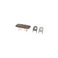 Modern Dining Table Set With Marble Top And Light Gray Metal Leg Chairs