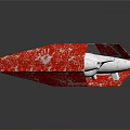 Red And White Satellite Component With Snowflake Pattern And Handprint Logo For Space Missions