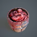 Decorative Ornament Set with Rustic Wooden Barrel and Red Contents