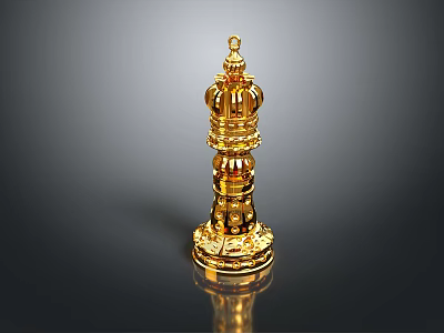 Golden Decorative Chess King Piece As Elegant Home Furniture Accent 3d model