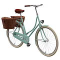 Vintage Style Bicycle with Two Wicker Baskets Brown Leather Seat and Front Light