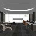 Modern Office Interior With Open Layout Grey Sofa Beige Office Chairs And Round Ceiling Light 3d model
