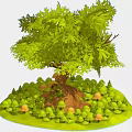 Landscape Architecture Design With Large Tree Mushrooms And Green Shrubs