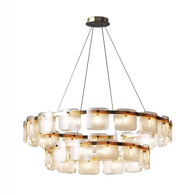 Modern Multi Layered Chandelier With Transparent Glass Shades And Circular Metal Frame 3d model