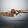 Ancient Bronze Dagger With Carved Blade Wrapped Handle And Ring Pommel