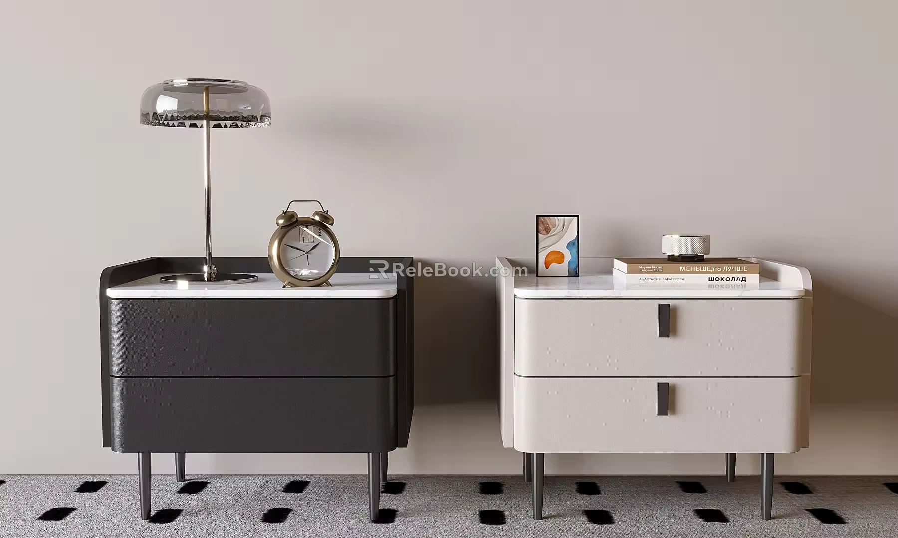 Light Luxury Bedside Table Drawer Type Bedside Table Lamp Alarm Clock Book Ornaments 3d model