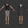 Two Mannequins Displaying Different Women's Clothing Styles Black Top With Plaid Skirt And Suit Set