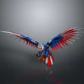 Mechanical Eagle With Spread Blue Red Wings And White Accents On Sleek Surface 3d model
