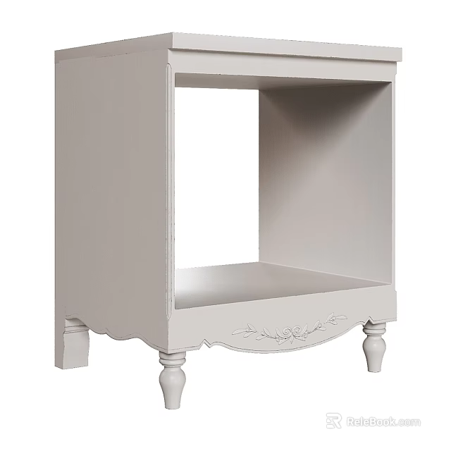 White Classic Bedside Table With Carved Details And Open Shelf Design 3d model