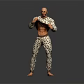 Bald Headed Man Lifting Shirt To Reveal Abs In Leopard Print Clothing