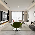 Modern Living Dining Room Interior With Sofa Coffee Table Green Chair Mirror And Floor Lamp