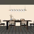 Quiet Ancient Style Dining Table and Chair Chandelier Ornaments 3d model