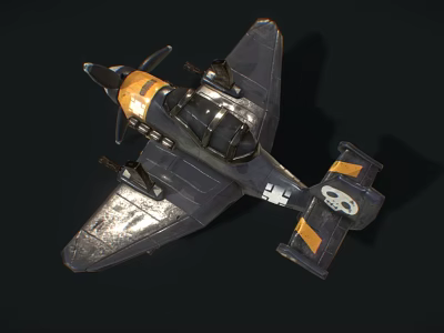 Vintage Military Airplane Shiny Metal Body Black Yellow Propeller And Distinctive Markings 3d model