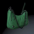 Stylish Green Leather Shoulder Bag With Black Chain Strap And Stud Details For Everyday Use