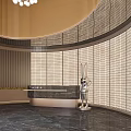 Modern Front Desk Reception Area With Marble Counter Rabbit Sculpture And Grid Patterned Wall 3d model