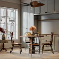 Cozy Modern Restaurant Interior With Wooden Table Chairs Gray Cabinets And Window View