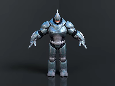 Metallic Robot Character With Spiked Helmet Armored Body And Standing Pose 3d model