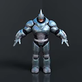 Metallic Robot Character With Spiked Helmet Armored Body And Standing Pose