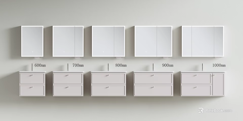 Modern White Bathroom Vanity Cabinet With Mirror Drawers And Multiple Sizes 3d model