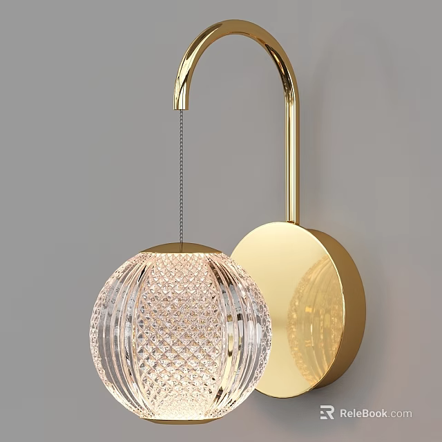 Modern Gold Wall Lamp Featuring Crystal Globe Shade and Round Base Design 3d model 